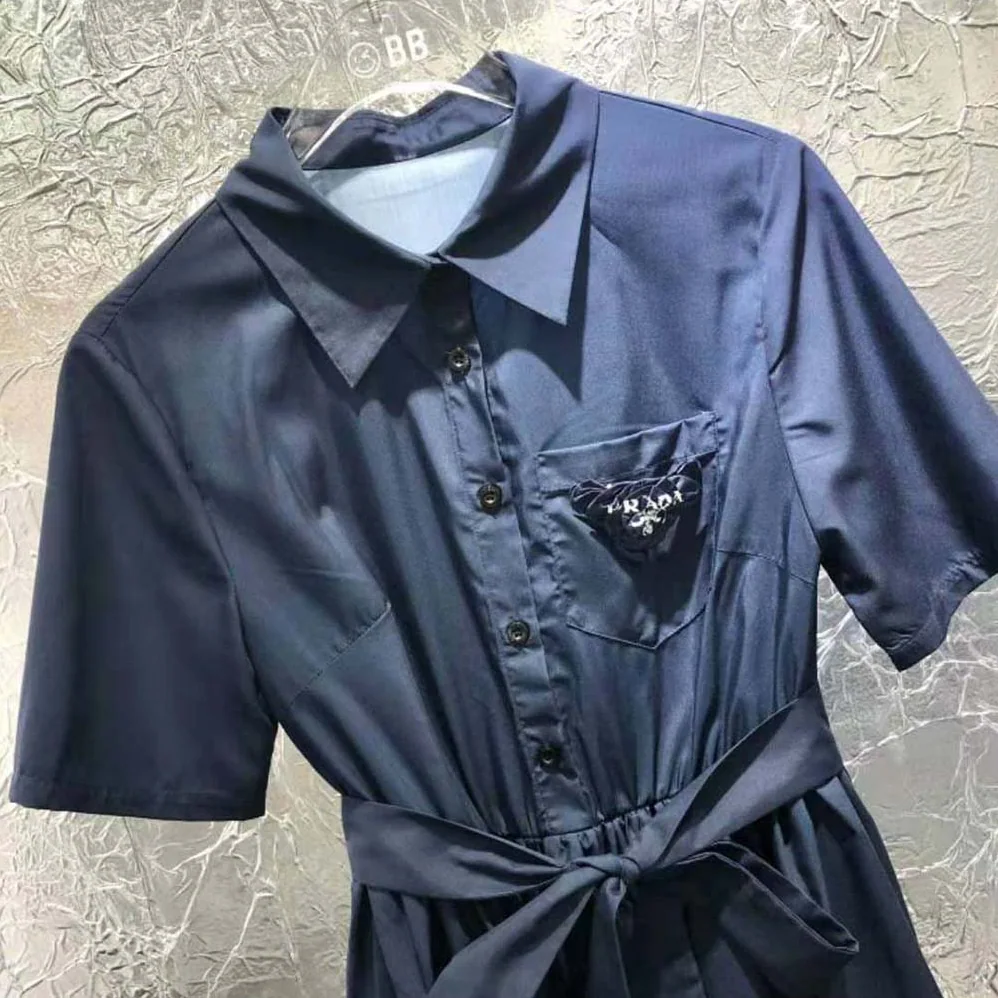 Prada Printed Poplin Dress for Women in Blue Prada Printed Poplin Dress for Women in Blue