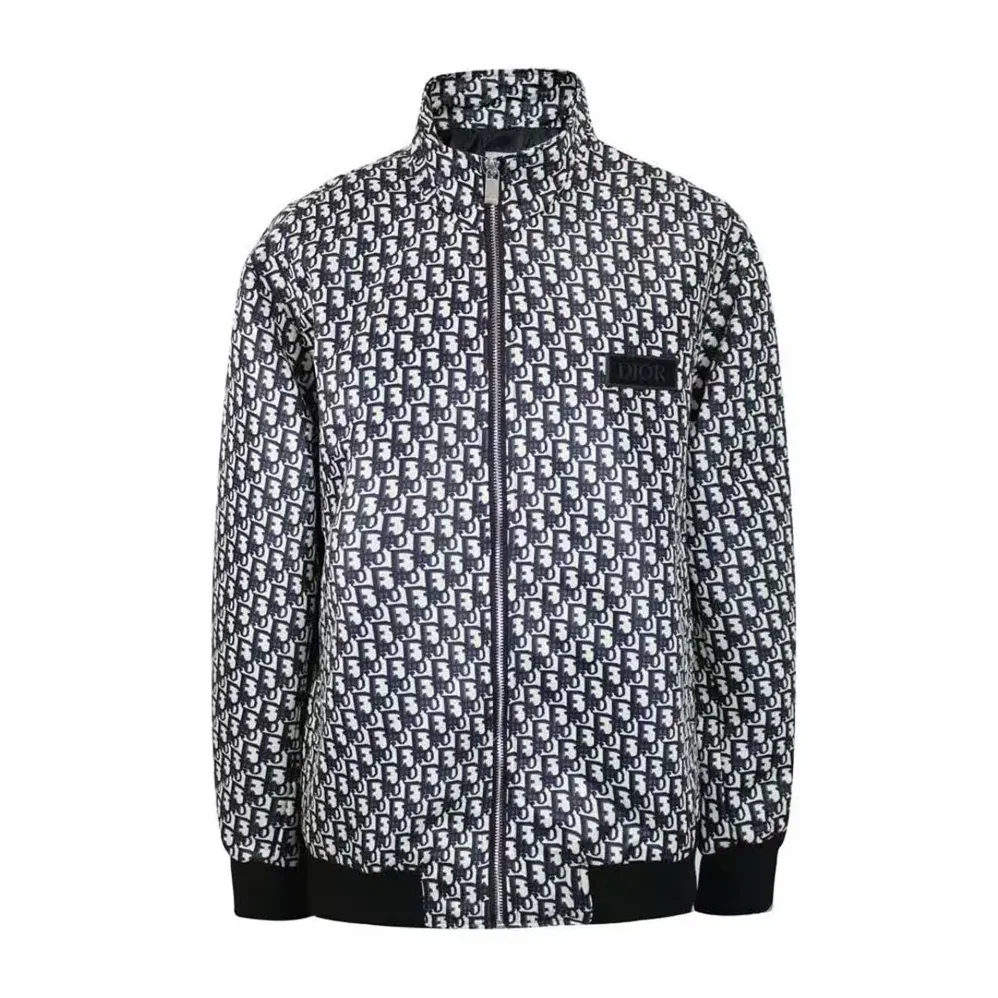 Dior Padded Bomber Jacket Blue and Ecru Technical Taffeta Jacquard for Men Dior Padded Bomber Jacket Blue and Ecru Technical Taffeta Jacquard for Men