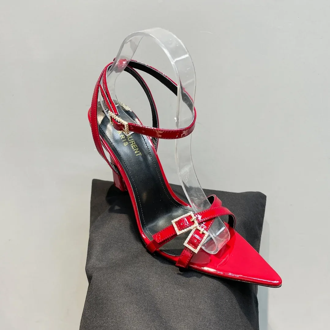 Saint Laurent Lila Sandals In Patent Red