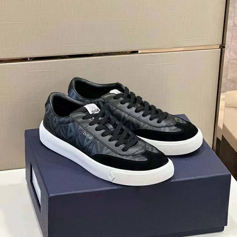 Dior B101 Sneaker Black CD Diamond Canvas with Smooth Calfskin and Nubuck for Men