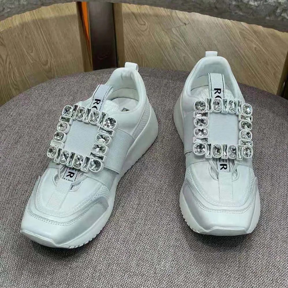 Roger Vivier Viv Go Rhinestone Buckle Sneakers in Technical Fabrics for Women in White