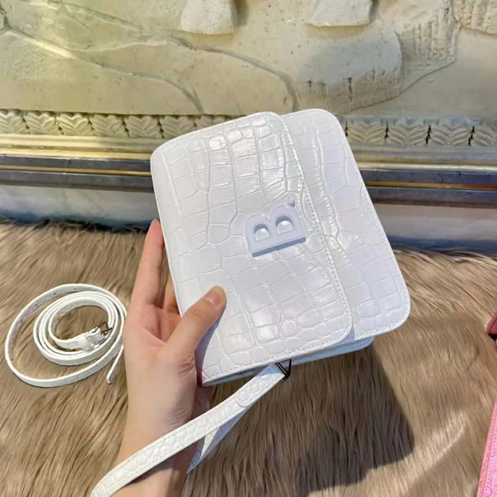 Balenciaga B. Small Bag in White Shiny Crocodile Embossed Calfskin for Women Balenciaga B. Small Bag in White Shiny Crocodile Embossed Calfskin for Women