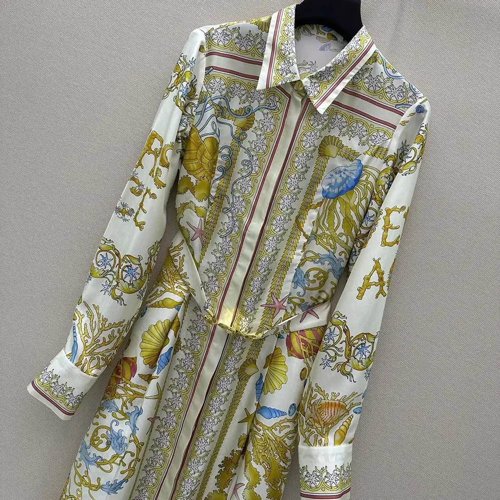 Versace Underwater Barocco Silk Midi Shirt Dress for Women Versace Underwater Barocco Silk Midi Shirt Dress for Women