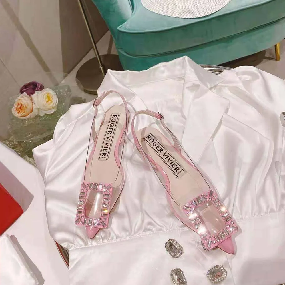Roger Vivier Gommettine Strass Buckle Slingback Ballerinas in PVC for Women in Pink Roger Vivier Gommettine Strass Buckle Slingback Ballerinas in PVC for Women in Pink