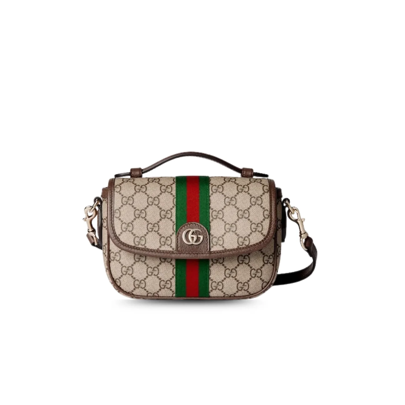 Gucci Ophidia Small Top Handle Bag / Beige And Dark Brown Light Gold Hardware