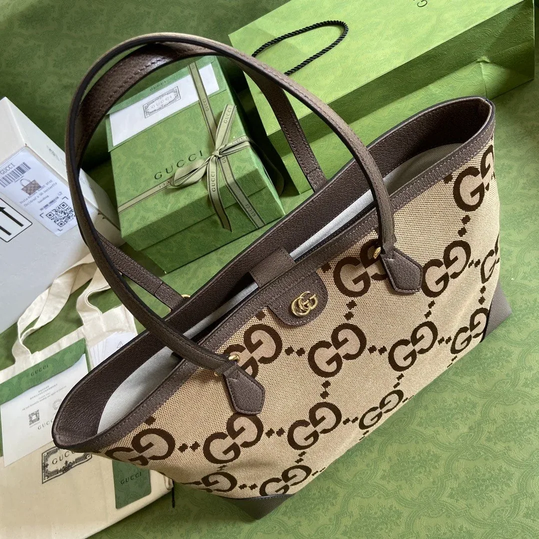Gucci Jumbo GG Mini Tote Bag Camel And Ebony Jumbo Canvas / Gucci Jumbo GG Mini Tote Bag Camel And Ebony Jumbo Canvas /