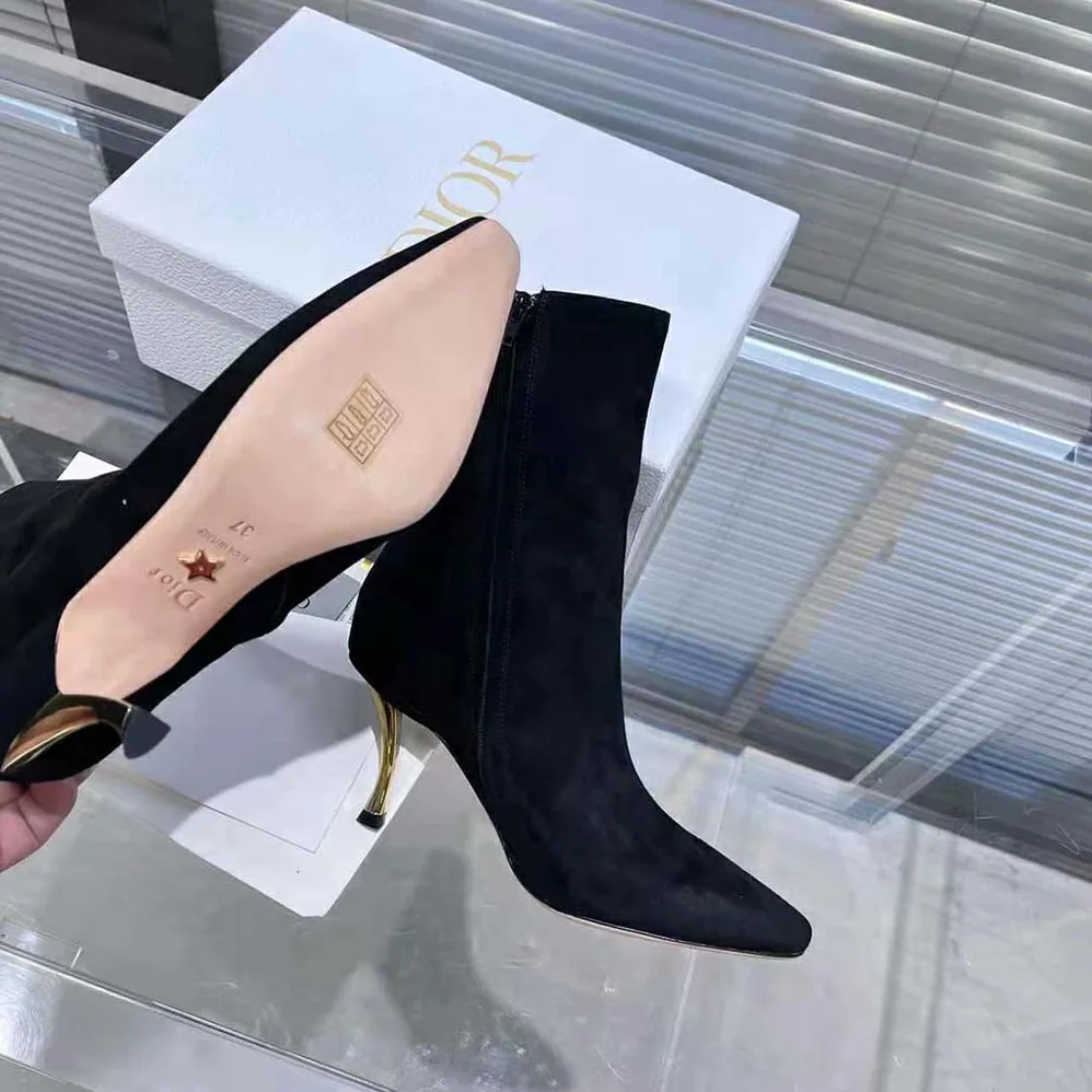 Dior D-Fame Heeled Ankle Boot Black Suede Calfskin for Women Dior D-Fame Heeled Ankle Boot Black Suede Calfskin for Women