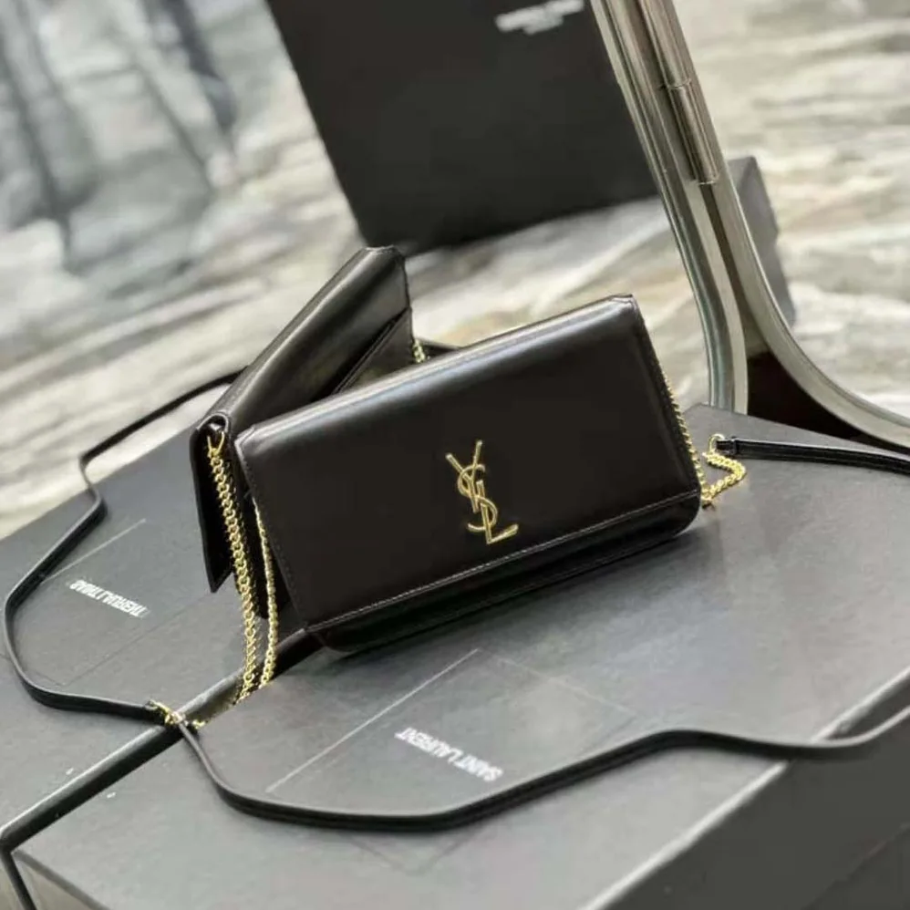 Saint Laurent YSL Cassandre Phone Holder with Strap in Smooth Leather for Women in Black Saint Laurent YSL Cassandre Phone Holder with Strap in Smooth Leather for Women in Black