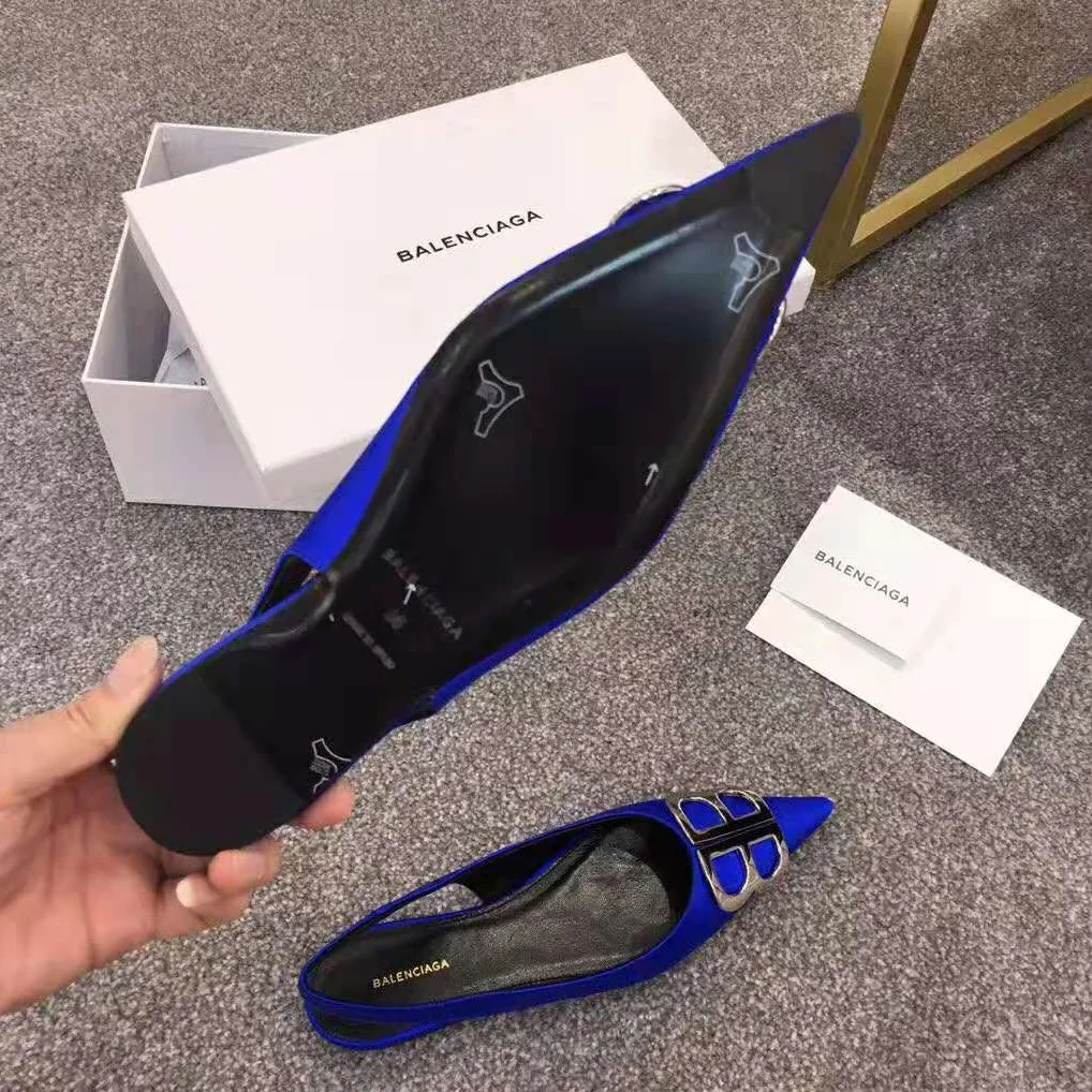 Balenciaga BB Flat Slingback Ballerina Electric Blue Stretch Satin for Women Balenciaga BB Flat Slingback Ballerina Electric Blue Stretch Satin for Women