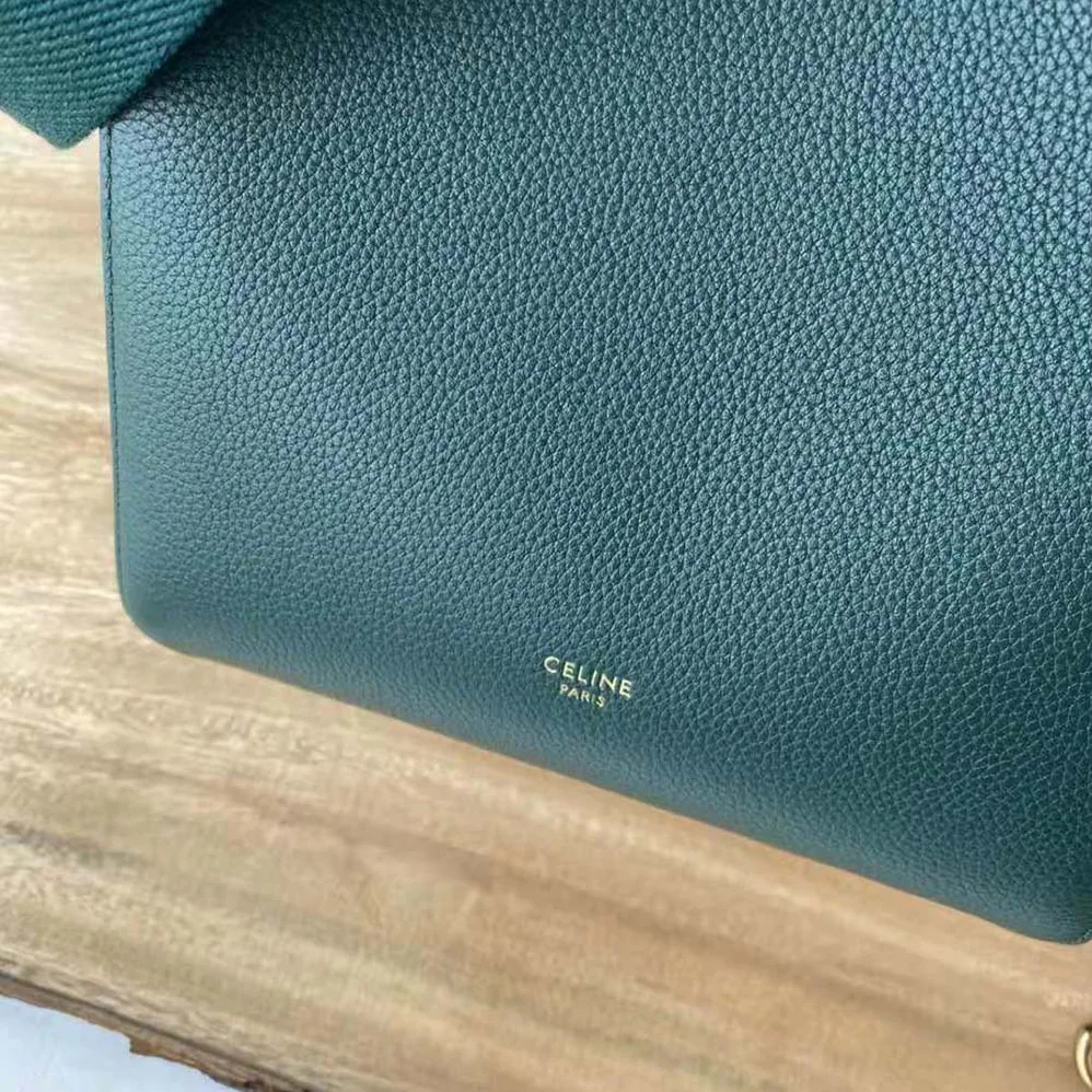 Celine Sangle Small Bucket Bag in Soft Grained Calfskin for Women in Green