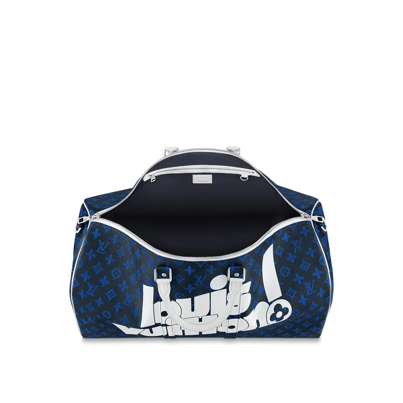 Louis Vuitton Keepall Bandouliere 55 Travel Bag in Blue Silver Hardware