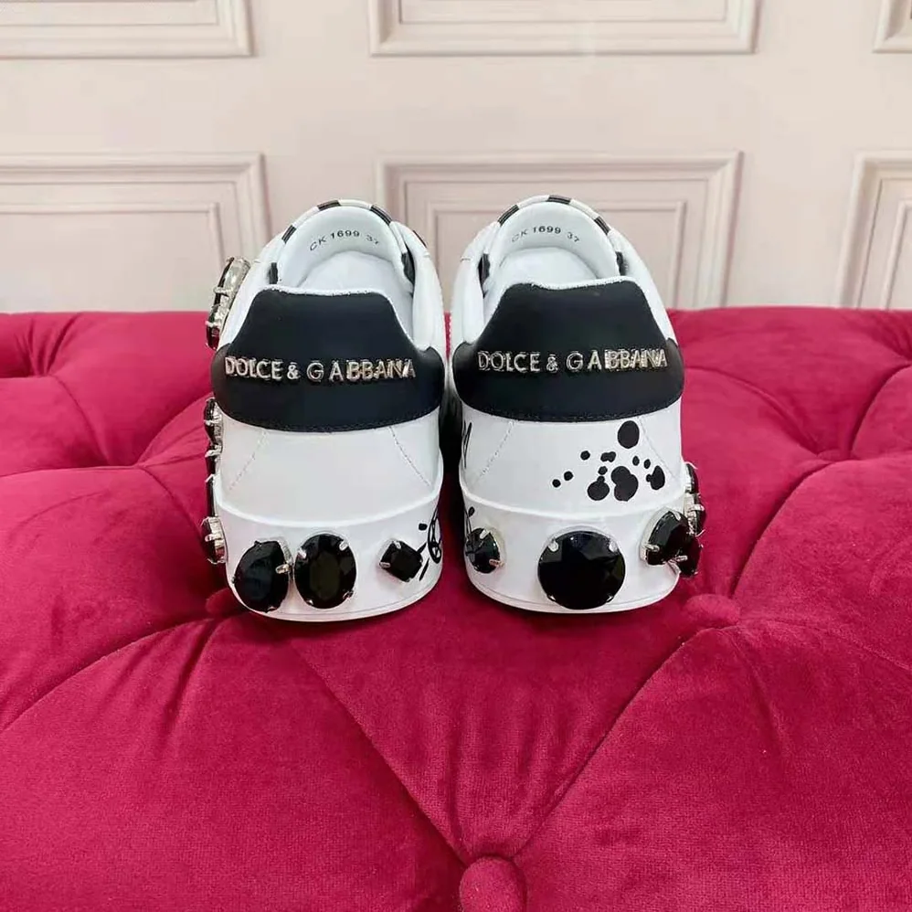 Dolce Gabbana D&G Calfskin Portofino Sneakers with Embroidery for Unisex