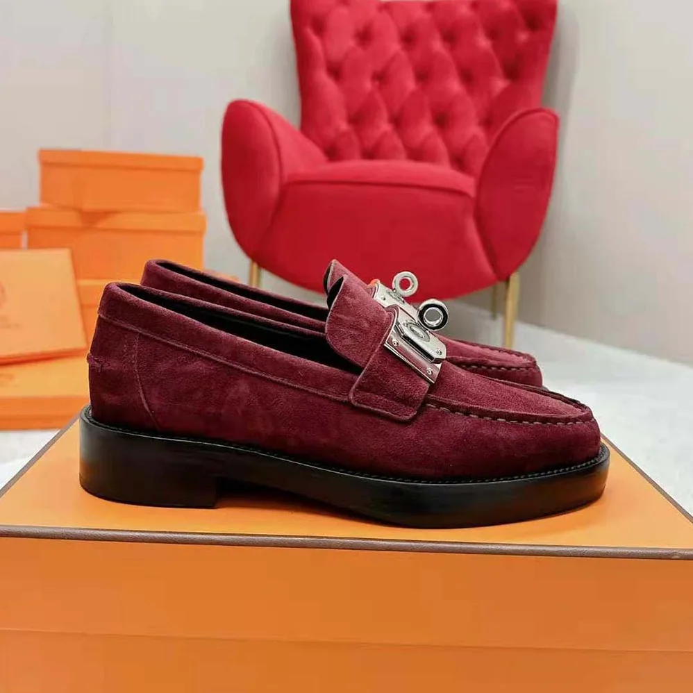 Hermes Hot Loafer in Suede Goatskin for Men in Maroon