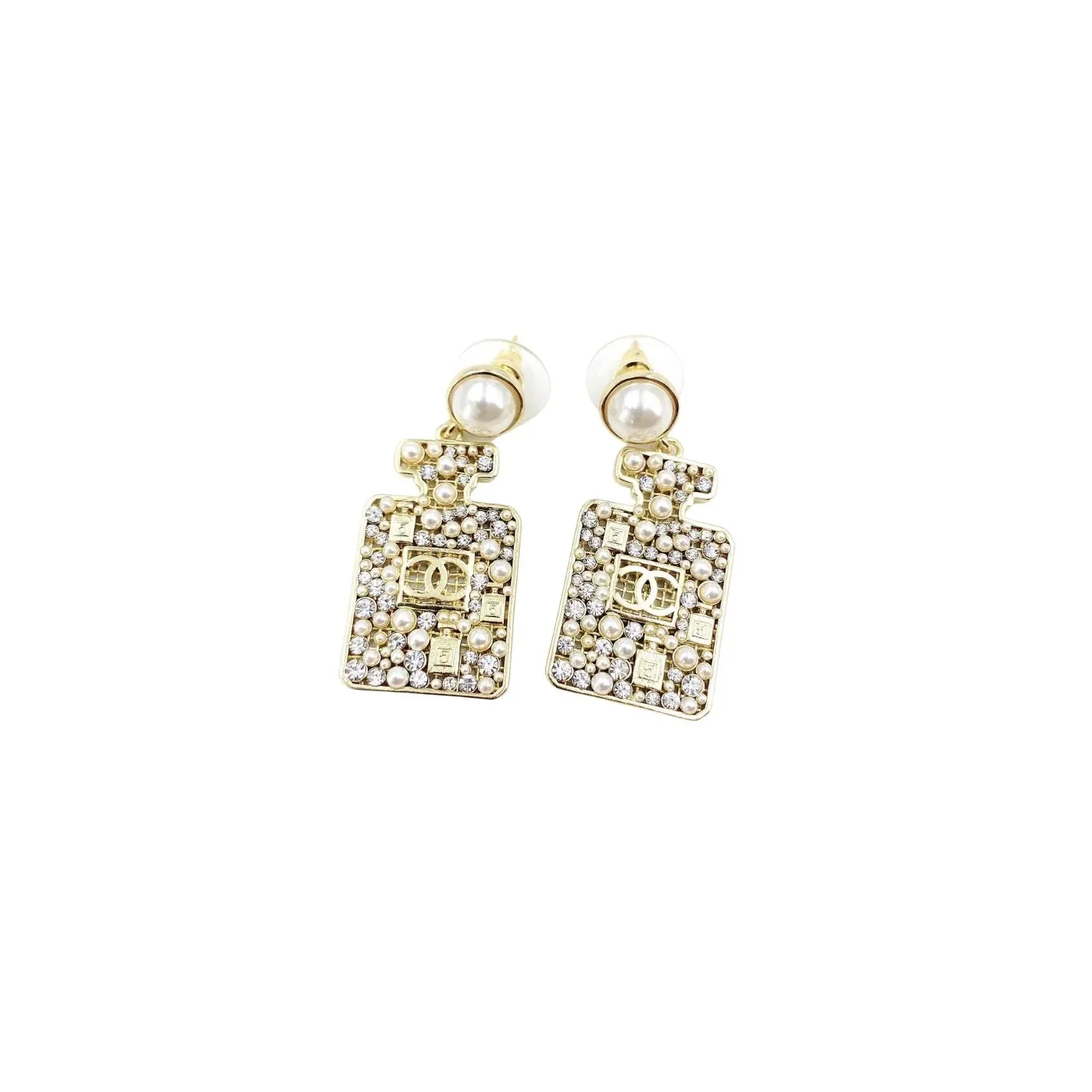 Chanel Perfume Bottle Earrings Gold Tone Chanel Perfume Bottle Earrings Gold Tone
