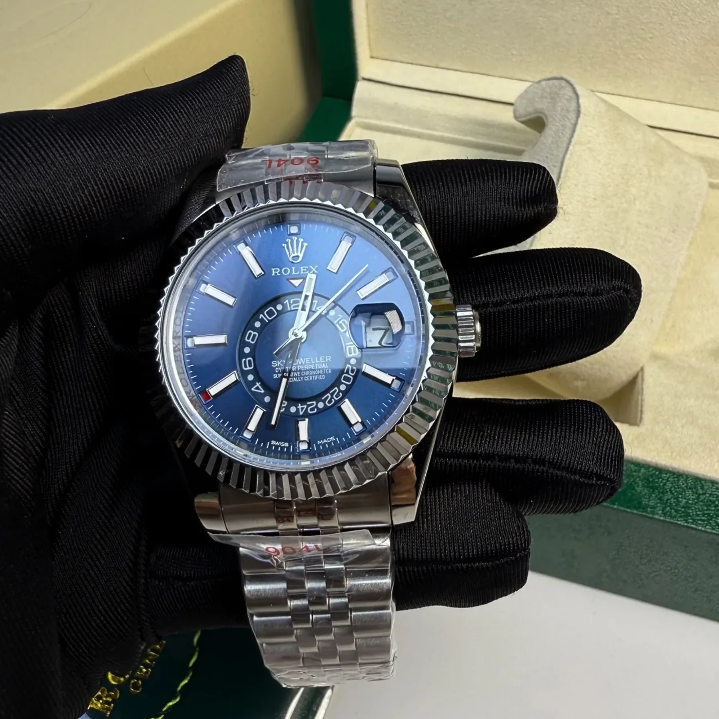 Rolex Sky Dweller Watch Silver Toned Blue Dial Rolex Sky Dweller Watch Silver Toned Blue Dial