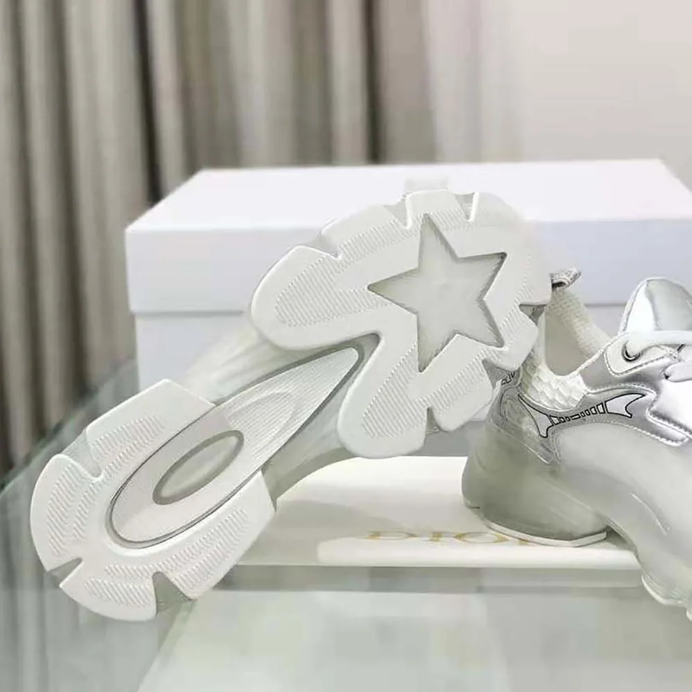 Dior Vibe Sneaker White Mesh and Silver for Women in Tone Leather Dior Vibe Sneaker White Mesh and Silver for Women in Tone Leather