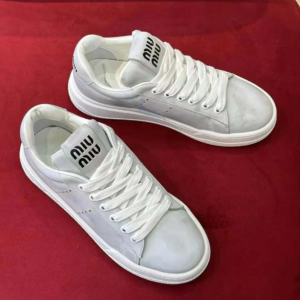 Miu Miu Bleached Leather Sneakers for Women in White