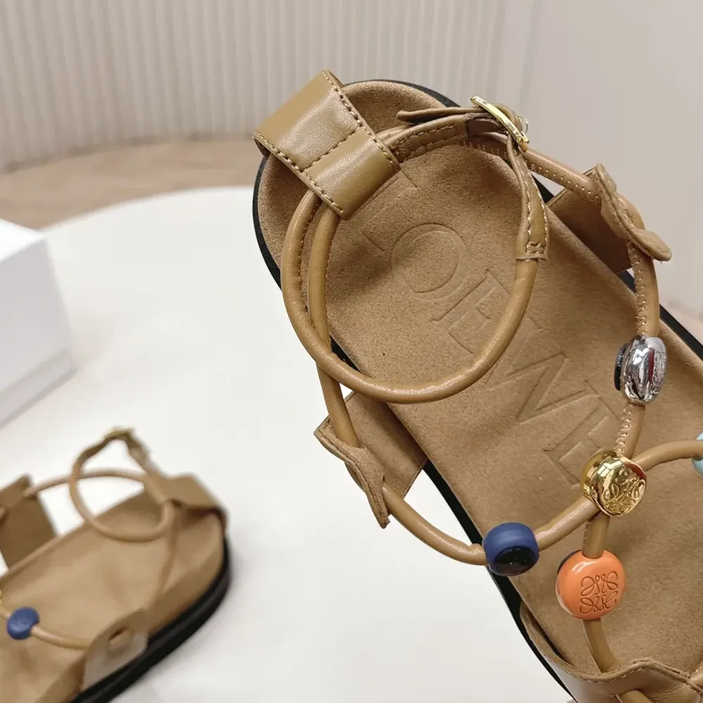 Loewe Pebble Beads Fussbett Sandal in Nappa Lambskin for Women in Camel Loewe Pebble Beads Fussbett Sandal in Nappa Lambskin for Women in Camel