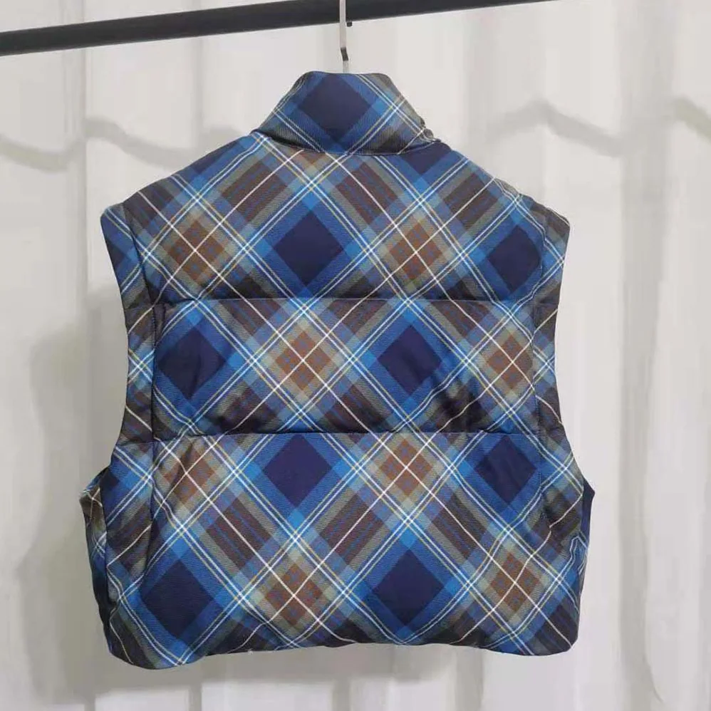 Prada Cropped Plaid Puffer Jacket for Women in Blue