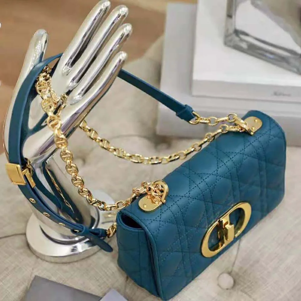 Dior Small Dior Caro Bag Supple Cannage Calfskin for Women in Blue Dior Small Dior Caro Bag Supple Cannage Calfskin for Women in Blue