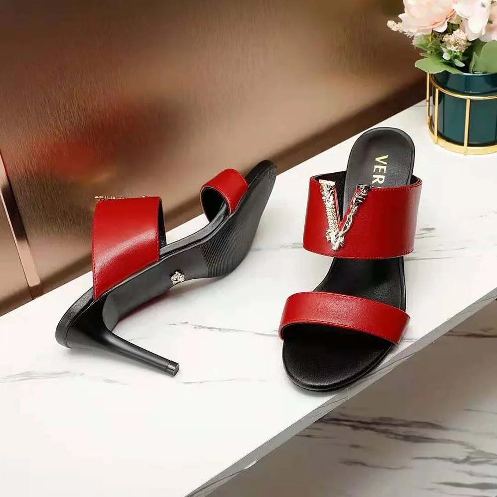 Versace Virtus Mules in Calf Leather for Women in Red