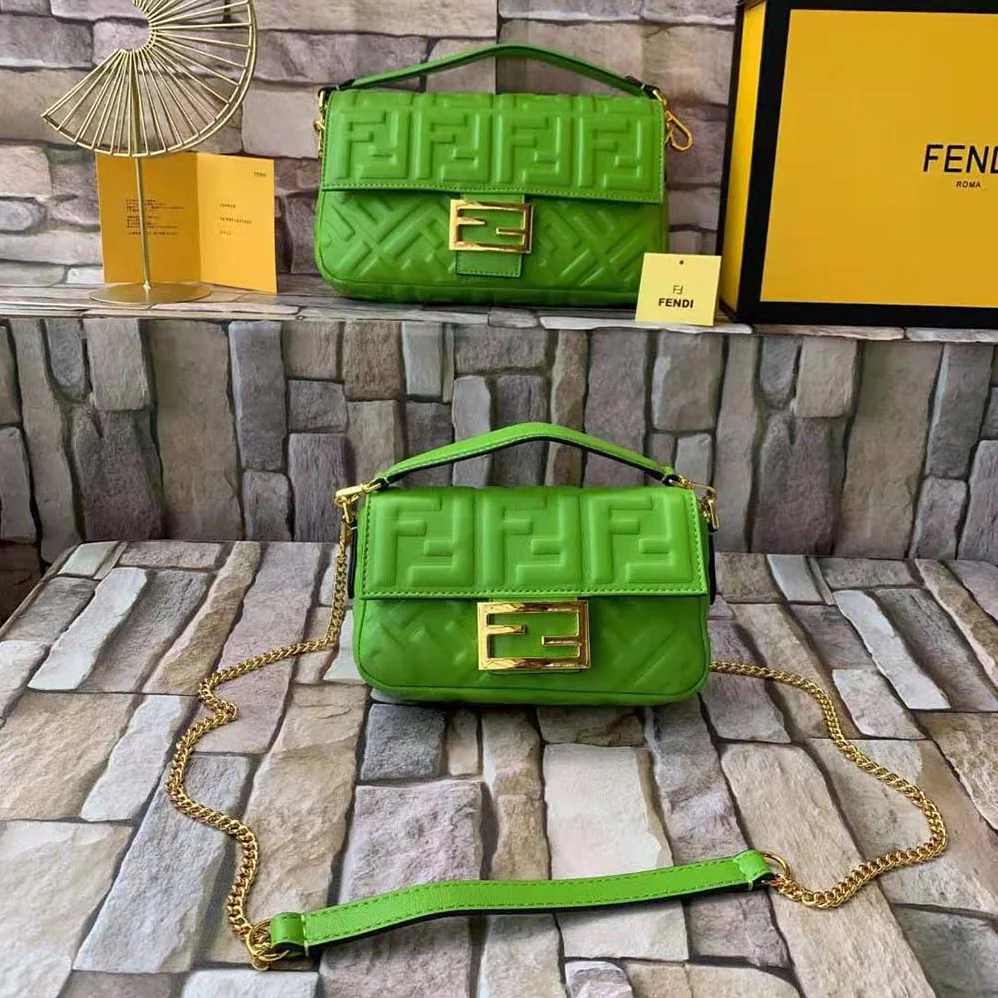 Fendi Baguette Soft Nappa Leather Bag for Women in Green