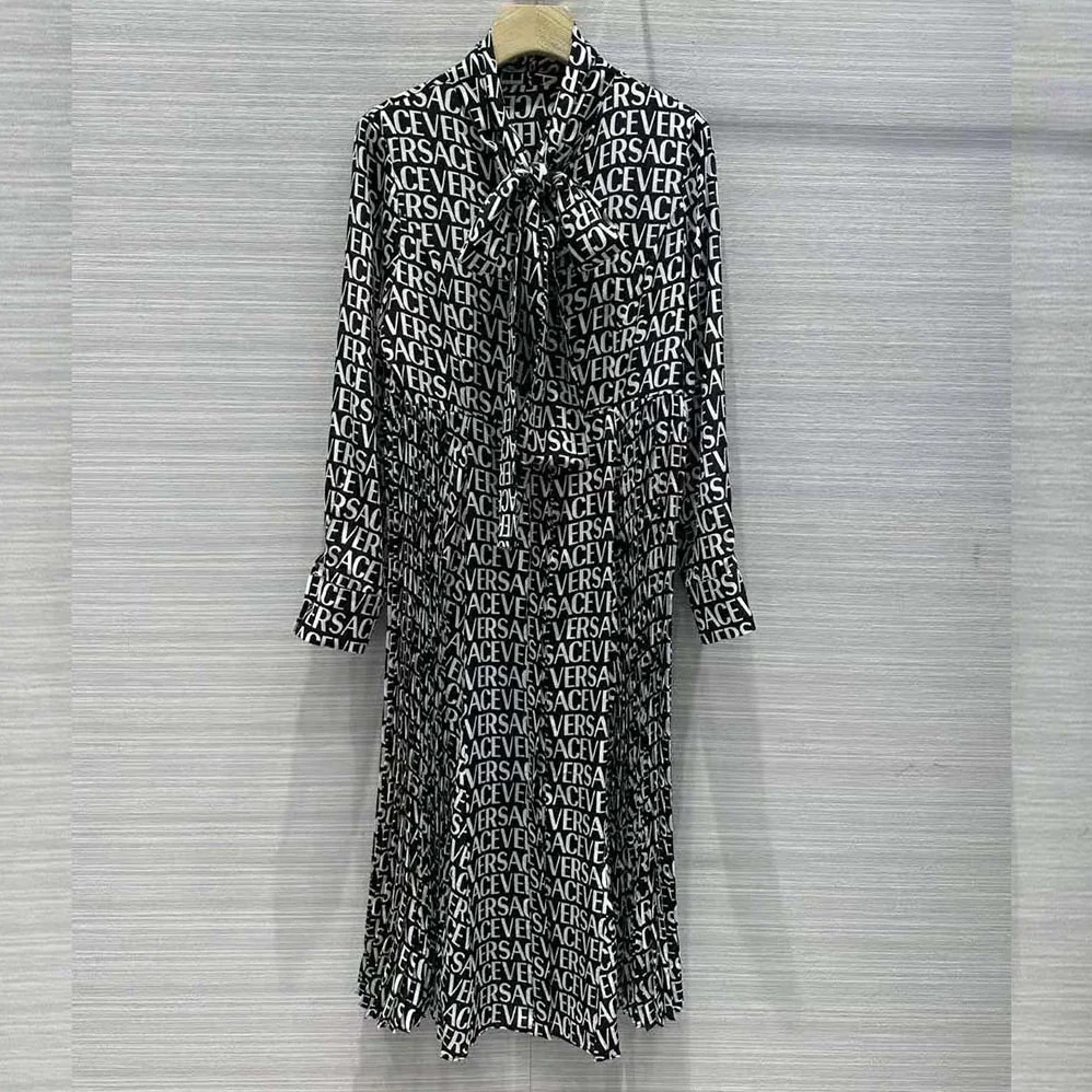 Versace Allover Midi Shirt Dress for Women in Black Versace Allover Midi Shirt Dress for Women in Black