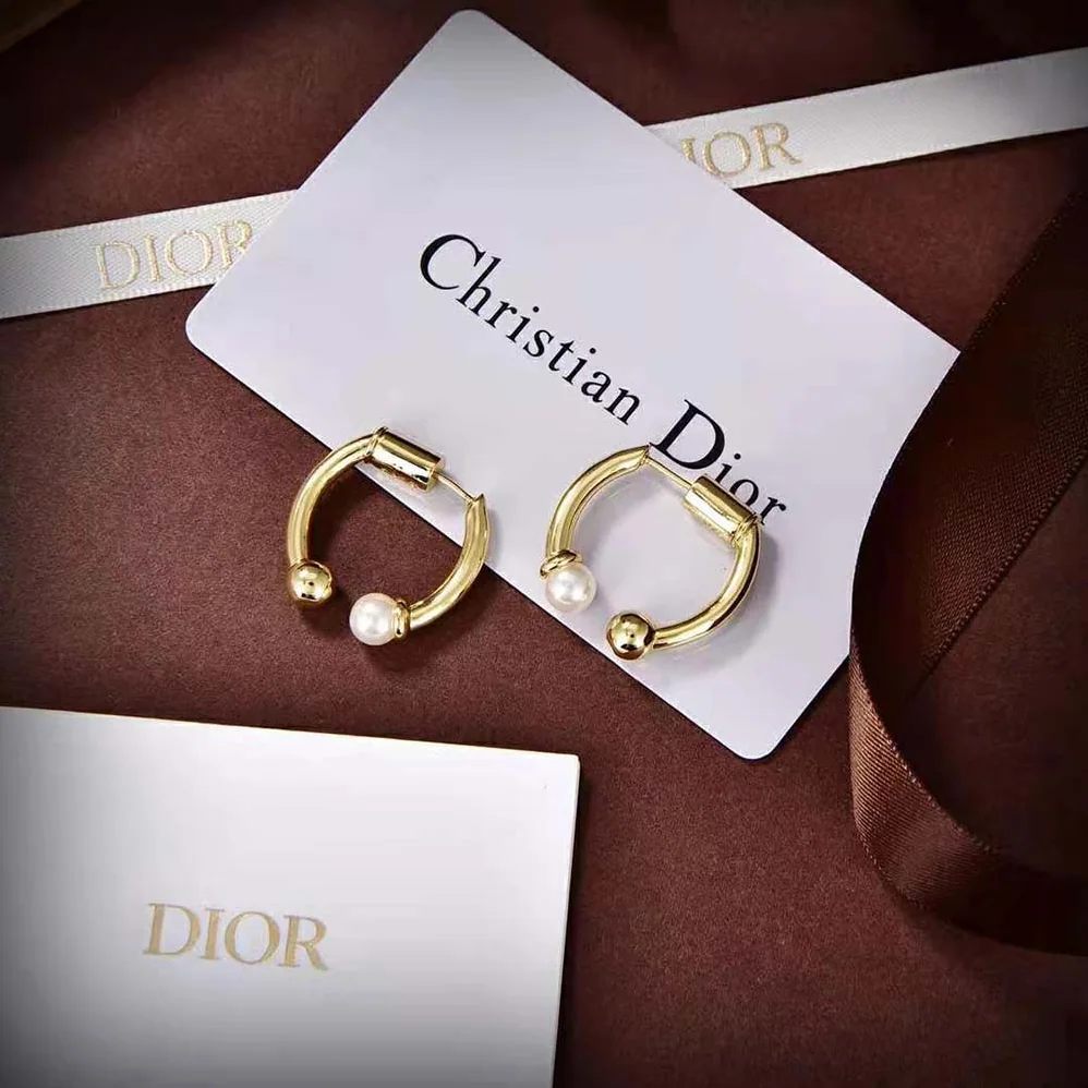 Dior Petit CD Earrings Gold-Finish Metal and White Resin Pearls for Women