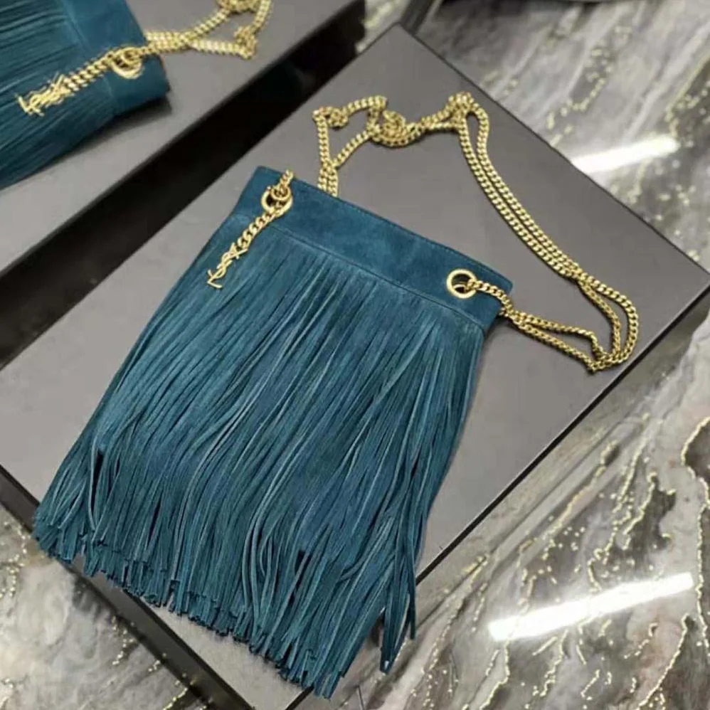 Saint Laurent YSL Grace Small Chain Bag in Suede for Women in Blue Saint Laurent YSL Grace Small Chain Bag in Suede for Women in Blue