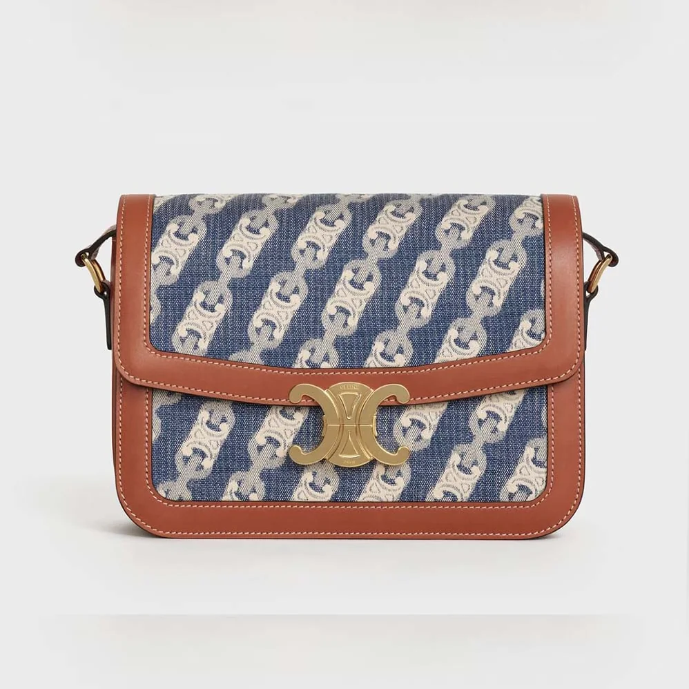 Celine Medium Triomphe Bag in Chaine Triomphe Jacquard and Natural Calfskin for Women Celine Medium Triomphe Bag in Chaine Triomphe Jacquard and Natural Calfskin for Women