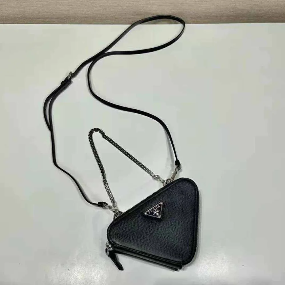 Prada Saffiano Leather Mini Pouch for Women in Black Prada Saffiano Leather Mini Pouch for Women in Black