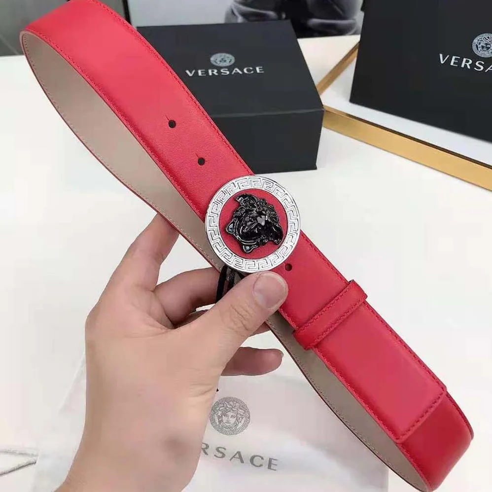 Versace Medusa Biggie Reversible Leather Belt for Men in Red Versace Medusa Biggie Reversible Leather Belt for Men in Red