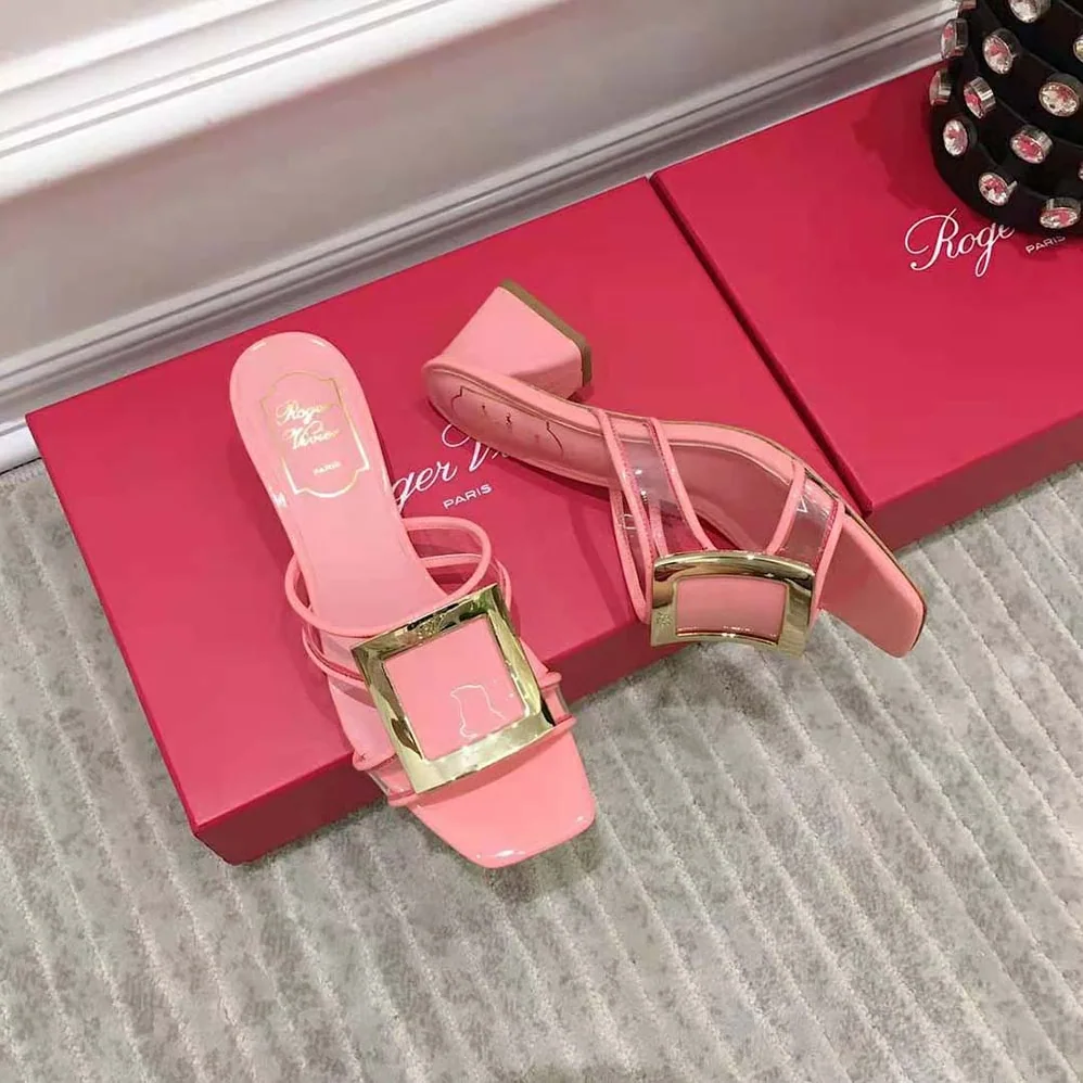 Roger Vivier Bikiviv Metal Buckle Mules in PVC for Women in Pink