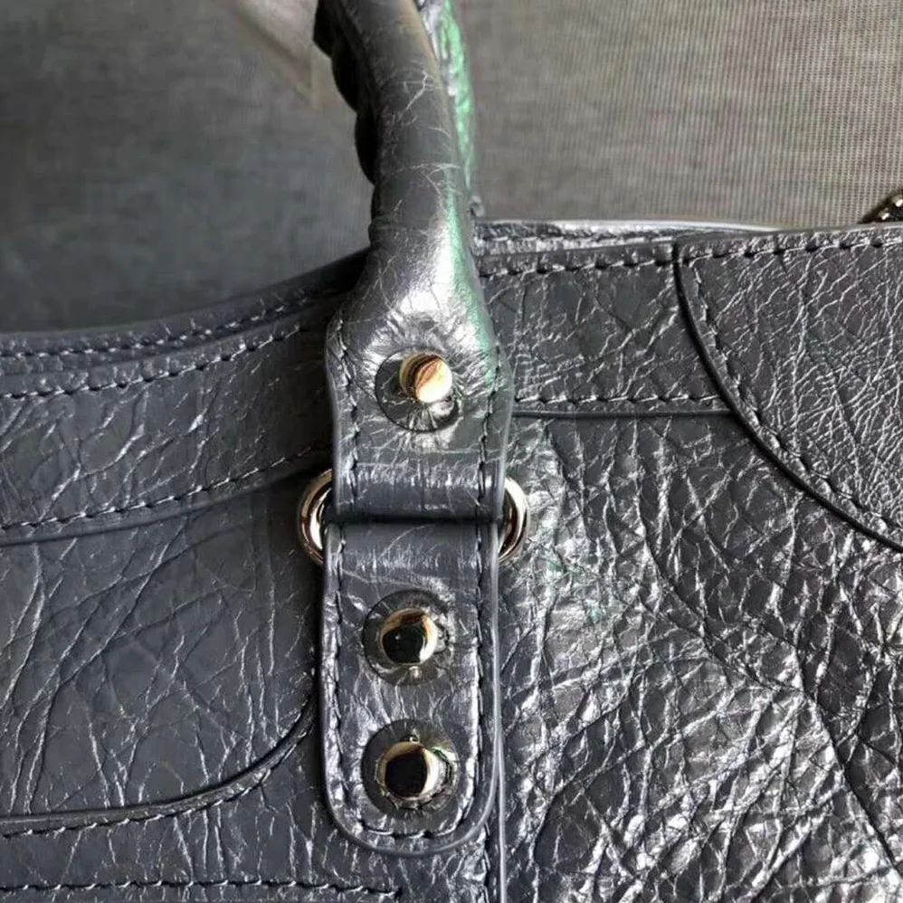Balenciaga Classic Gold City Small Size Lambskin Bag for Women in Grey