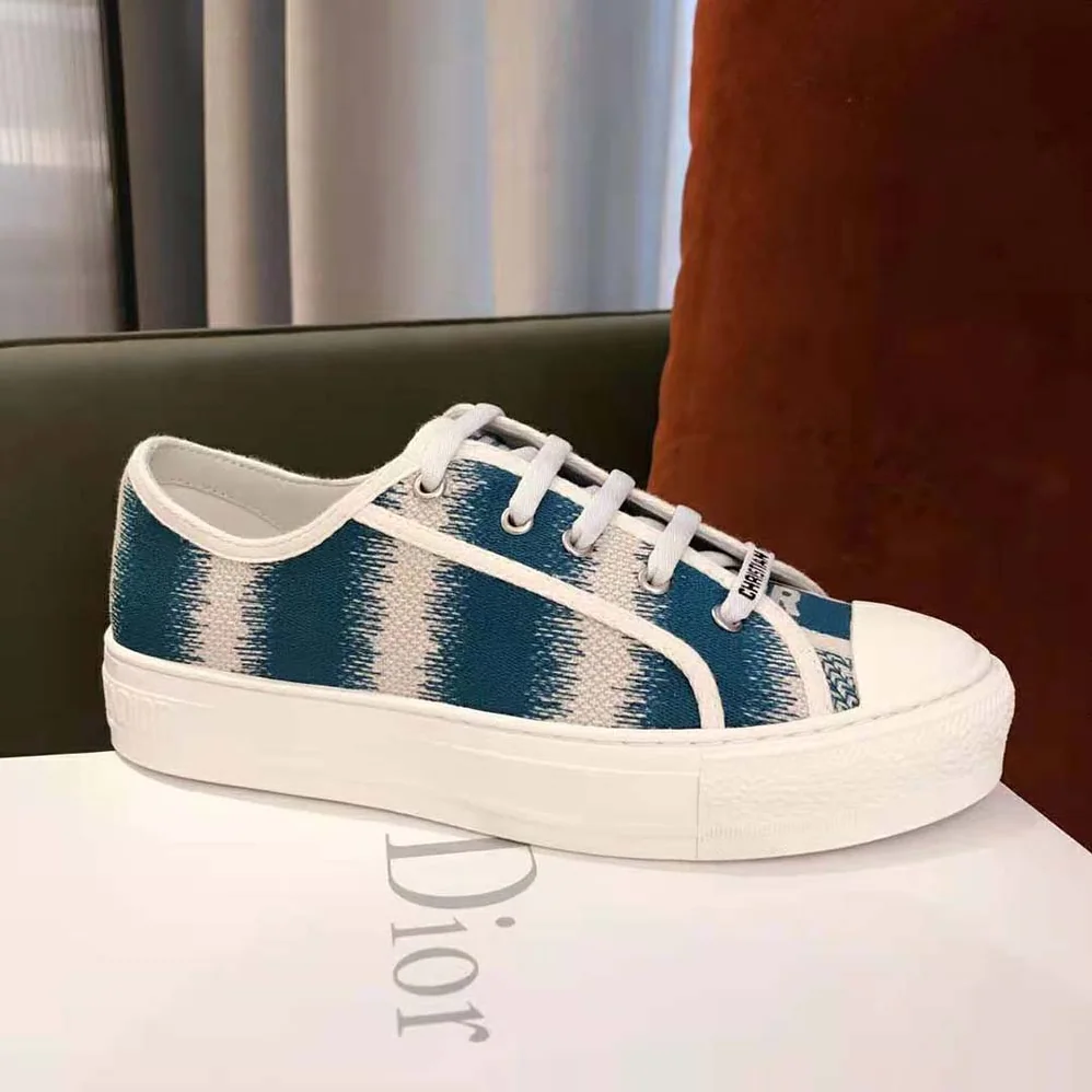 Dior Walk n dior Sneaker Deep Ocean Blue D for Women in Stripes Embroidered Cotton