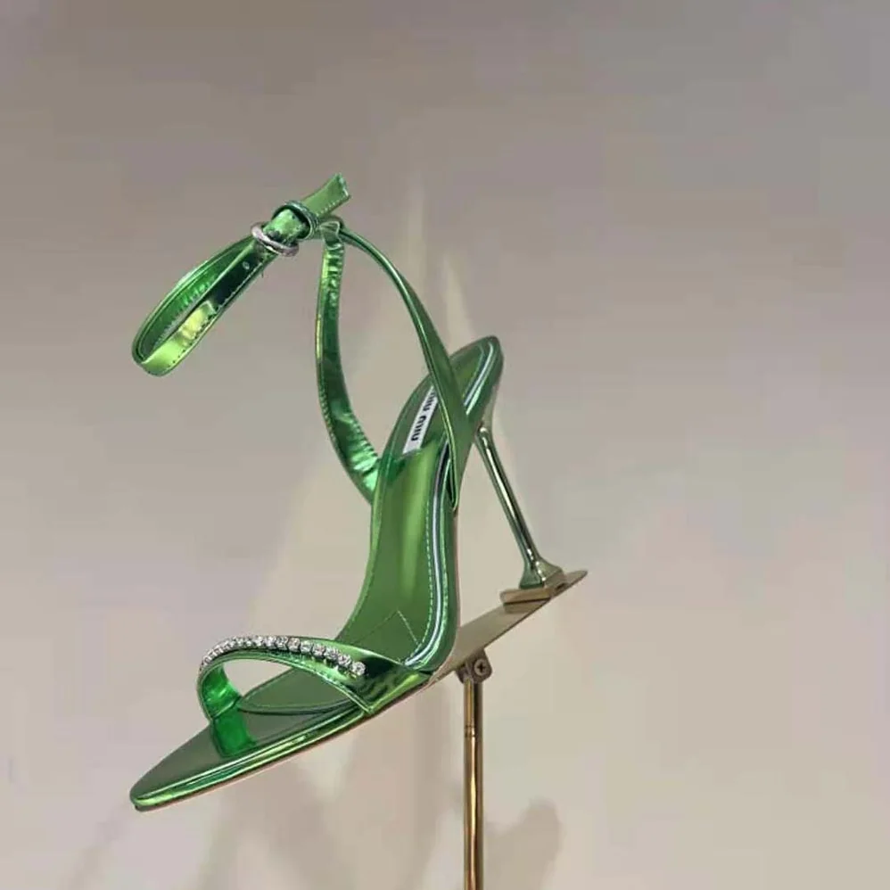 Miu Miu Metallic Leather Sandals for Women in Green Miu Miu Metallic Leather Sandals for Women in Green