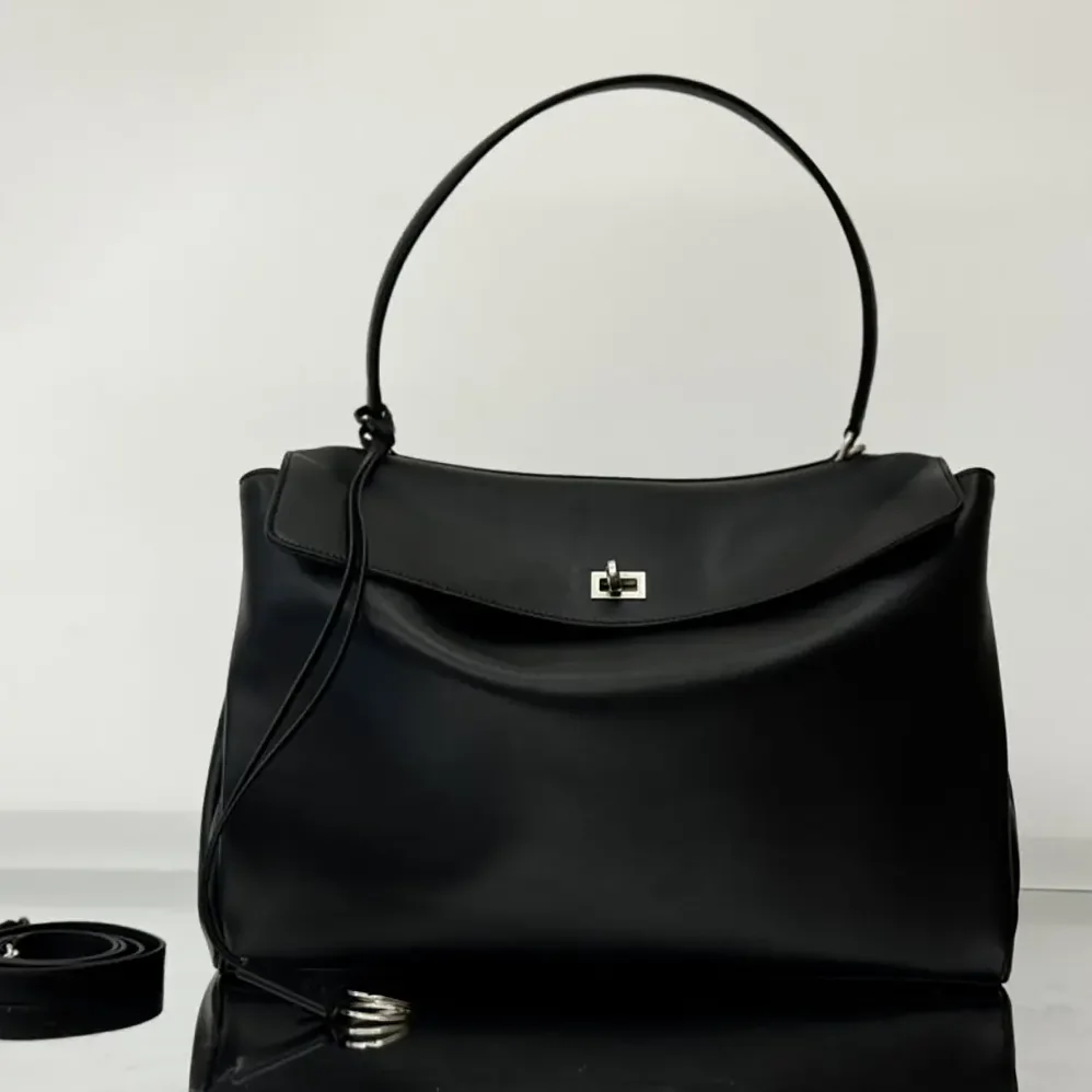 Balenciaga Rodeo Handbag Large In Black Smooth Calfskin Aged for Women in Silver Hardware