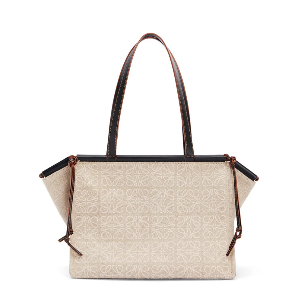 Loewe Cushion Tote Bag in Anagram Linen and Calfskin for Women
