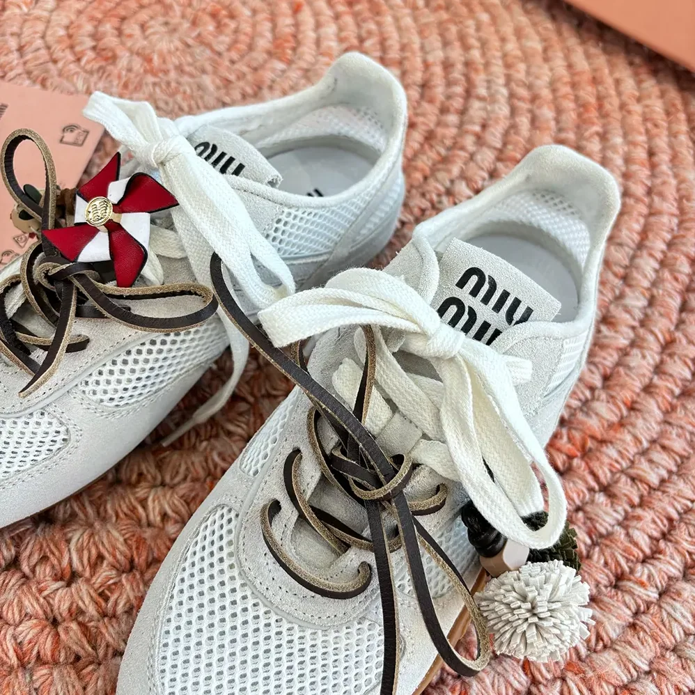 Miu Miu Gymnasium Mesh and Suede Sneakers for Women in White
