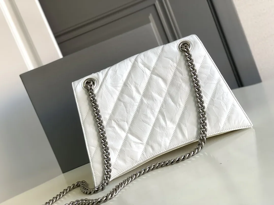 Balenciaga Crush Medium Chain Bag Quilted In Optic White / Balenciaga Crush Medium Chain Bag Quilted In Optic White /