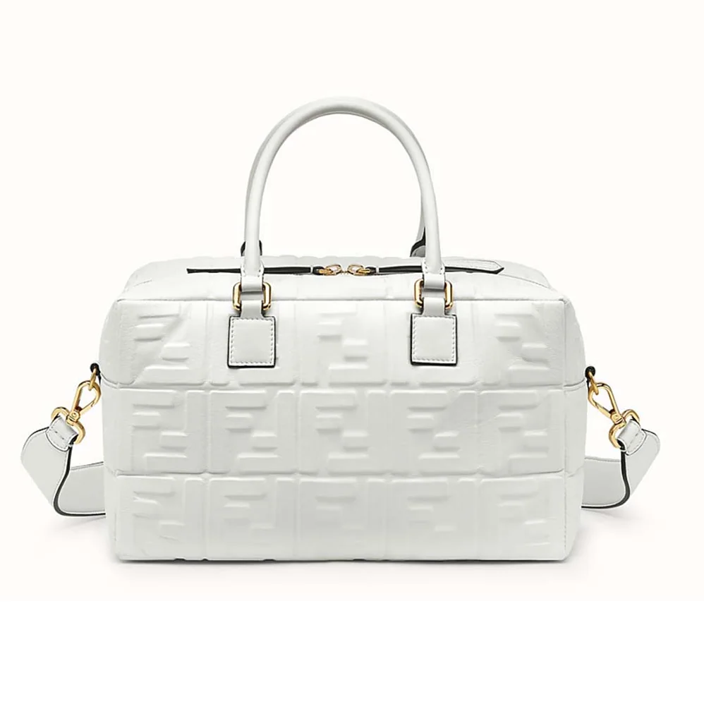 Fendi Small Boston Leather Bag in Large Size for Women in White Fendi Small Boston Leather Bag in Large Size for Women in White