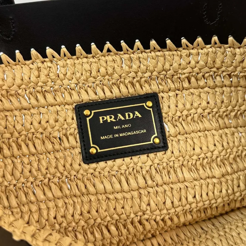Prada Medium Crochet and Leather Tote Bag for Women in Black