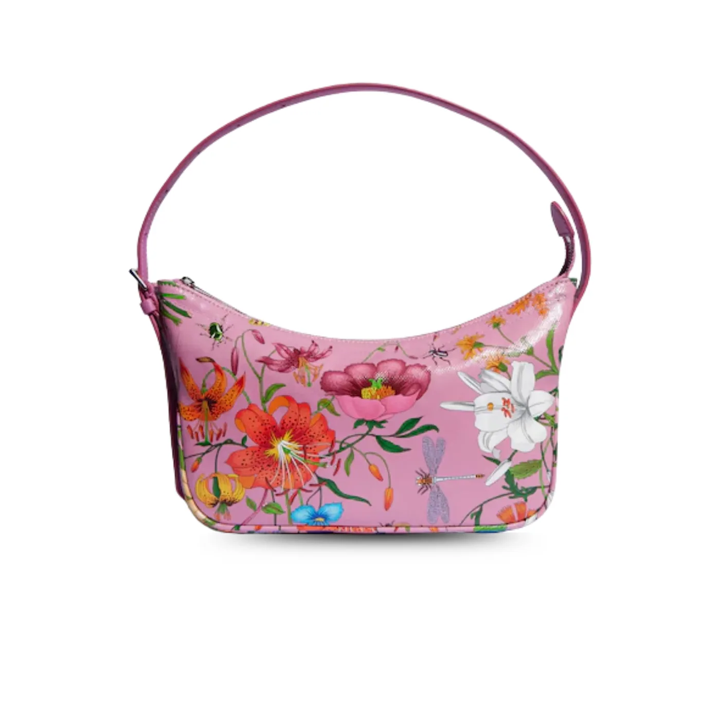 Gucci Lady Lunetta Small Shoulder Bag / Pink/ Multicolor Gucci Flora Coated Canvas Palladium Hardware