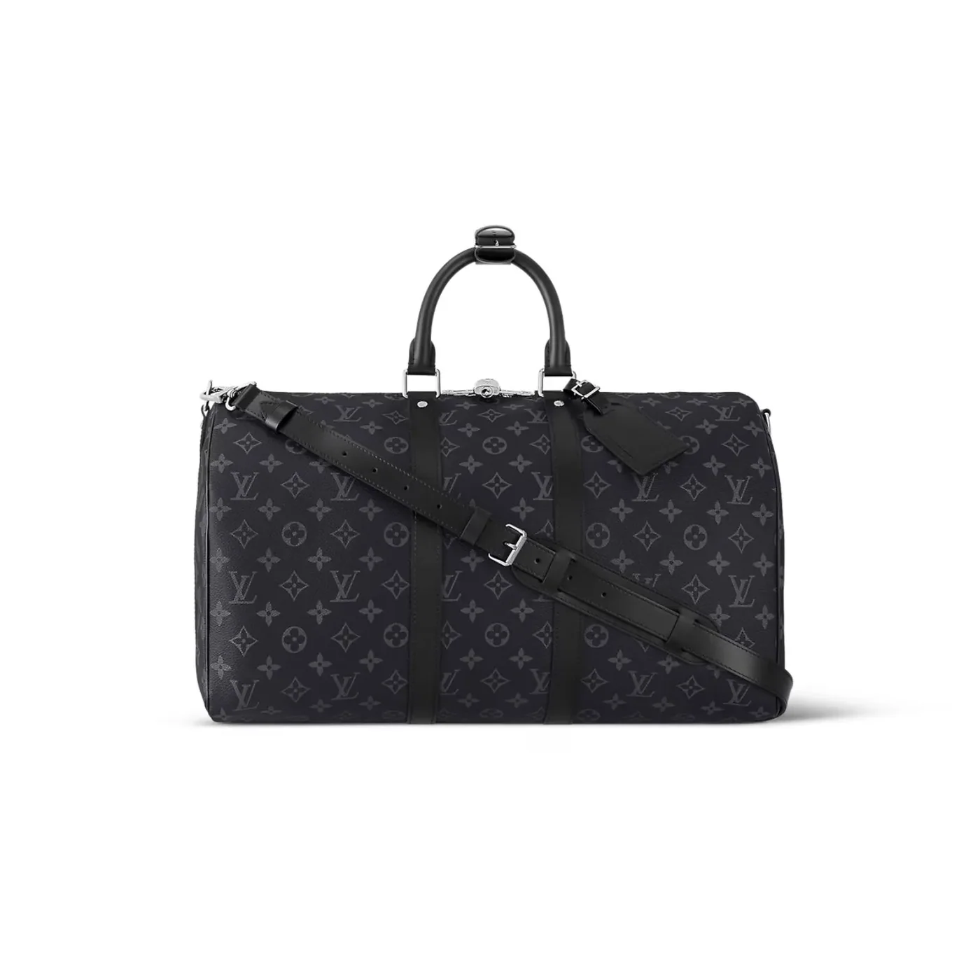 Louis Vuitton Keepall Bandouliere 45 Travel Bag / Black Monogram Eclipse Silver Hardware Louis Vuitton Keepall Bandouliere 45 Travel Bag / Black Monogram Eclipse Silver Hardware