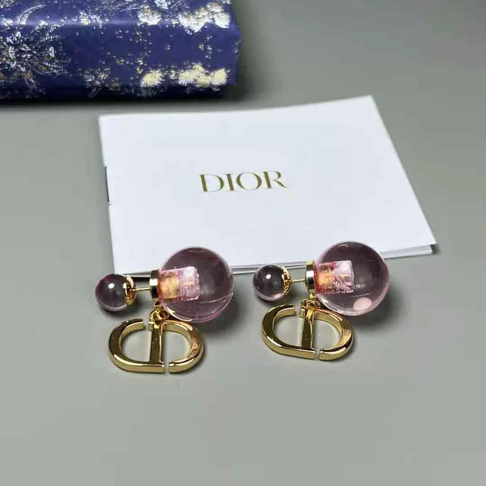 Dior Tribales Earrings Gold-Finish Metal and Light Pink Transparent Resin Pearls for Women Dior Tribales Earrings Gold-Finish Metal and Light Pink Transparent Resin Pearls for Women