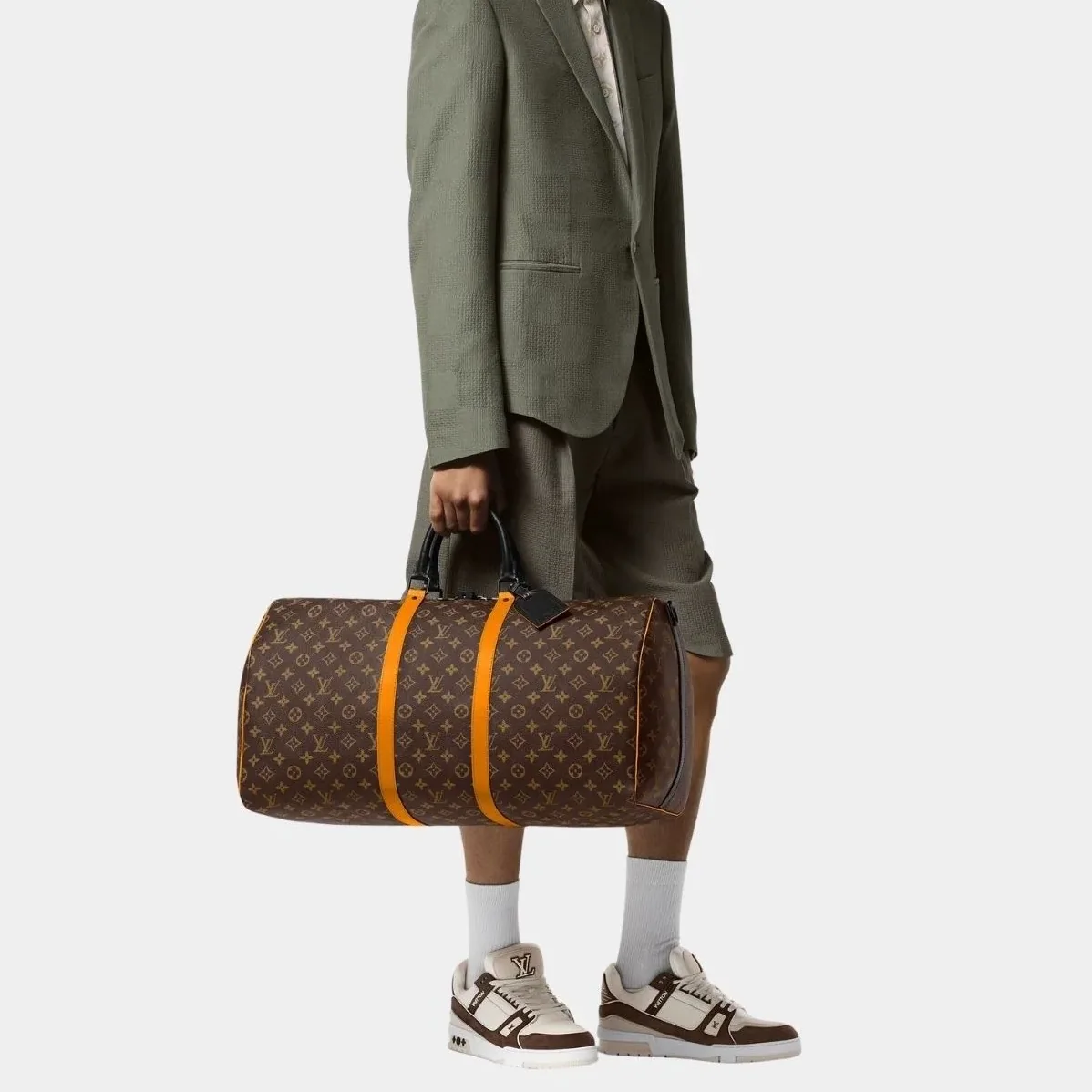 Louis Vuitton Keepall Bandouliere 55 Travel Bag / Brown/ Radiant Sun Monogram Black Hardware Louis Vuitton Keepall Bandouliere 55 Travel Bag / Brown/ Radiant Sun Monogram Black Hardware