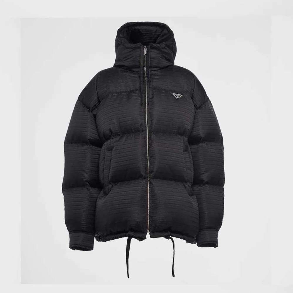 Prada Re-Nylon Hooded Down Jacket for Men in Black Prada Re-Nylon Hooded Down Jacket for Men in Black