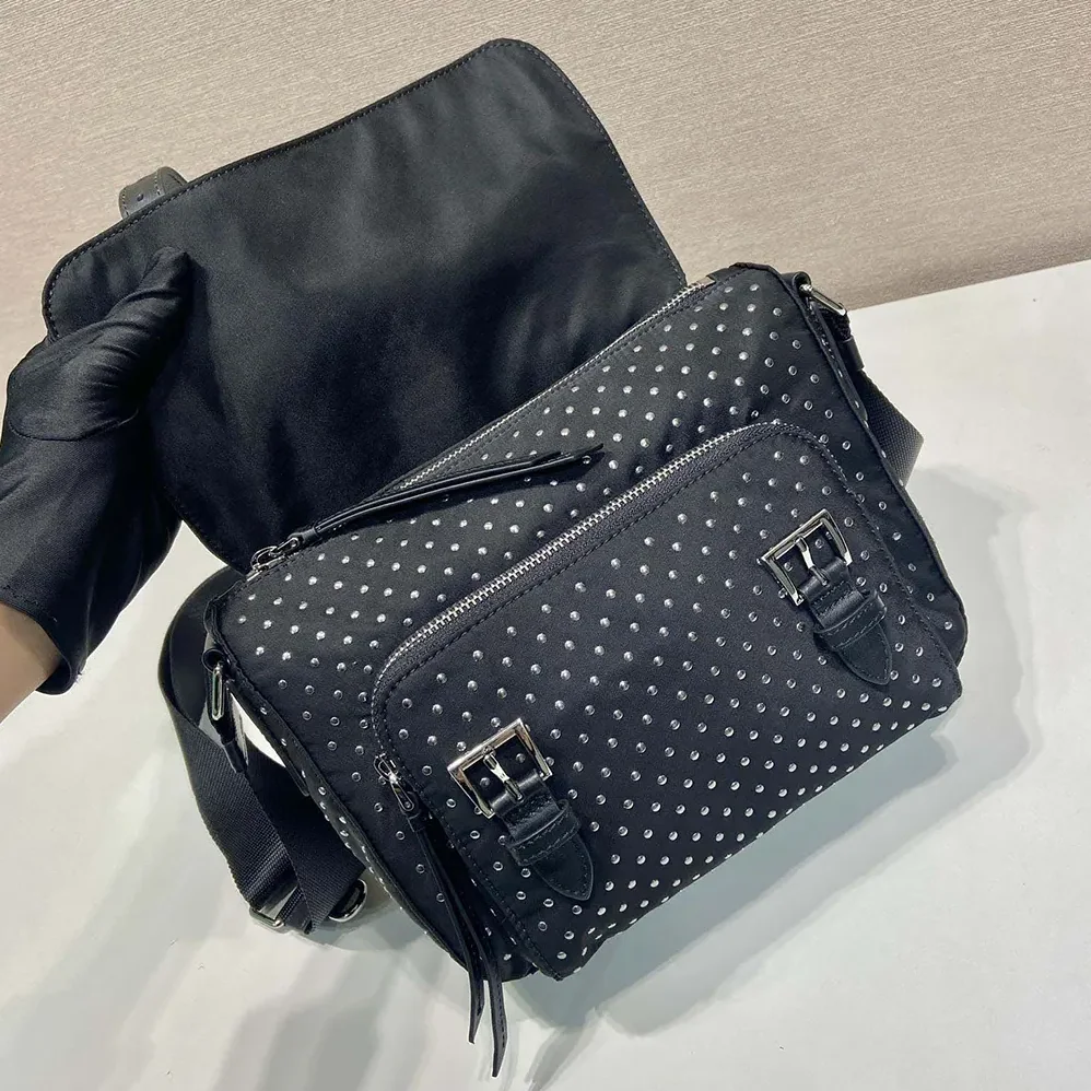 Prada Re-Nylon Shoulder Bag with Studs for Women