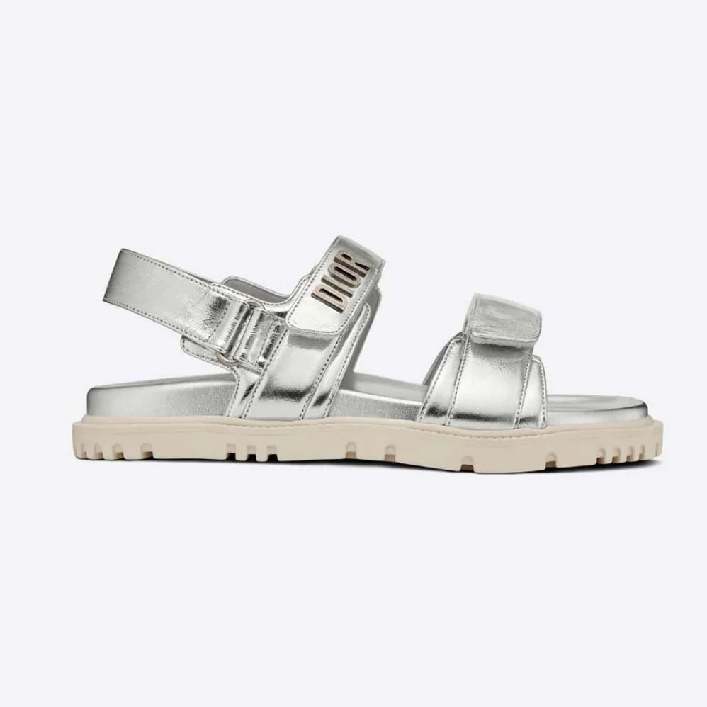 Dior Dioract Sandal Silver for Women in Tone Shiny Laminated Calfskin