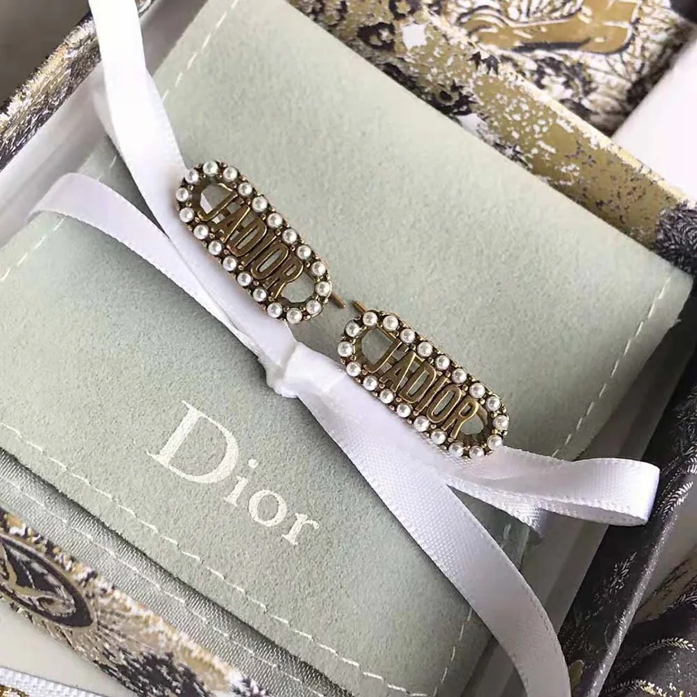 Dior J Adior Earrings Antique Gold-Finish Metal and White Resin Pearls for Women Dior J Adior Earrings Antique Gold-Finish Metal and White Resin Pearls for Women